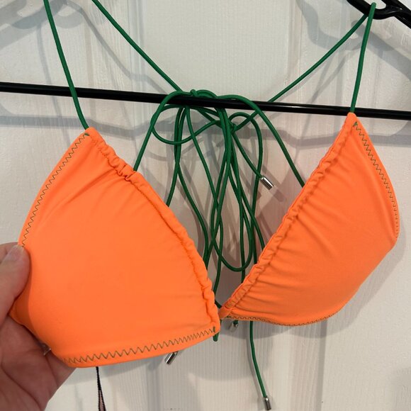 OneOne NWT Orange Tie String Bikini Top, M - Picture 4 of 7